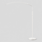Matte White arched LED floor lamp on a light gray studio background, in its Crescent shape