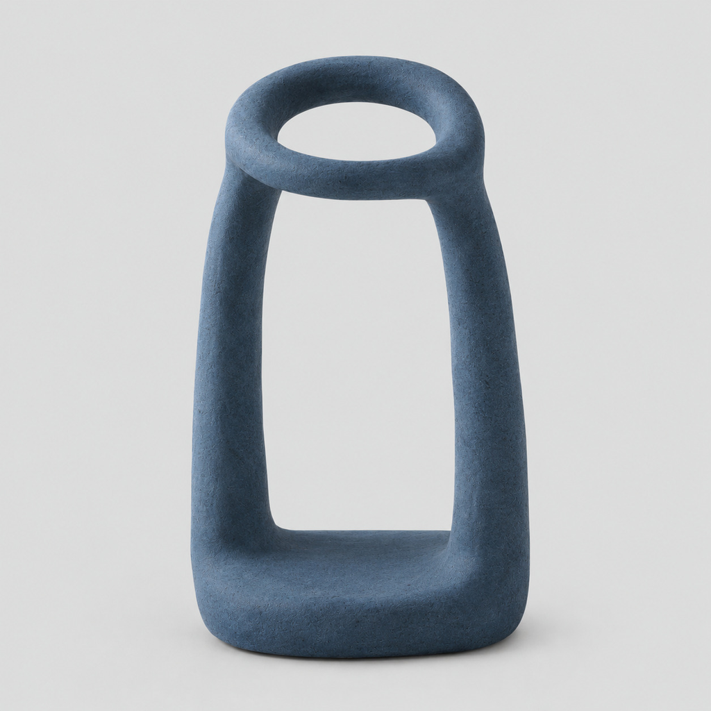 Sculptural ceramic candle holder in Matte Blue on a light gray studio background.