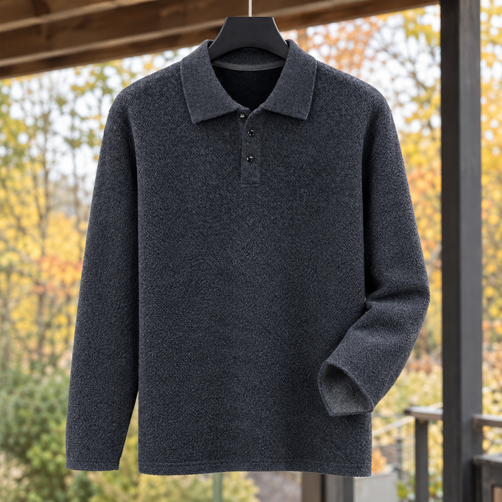 Philemon Fleece Lined Polo Sweater - Dark Gray