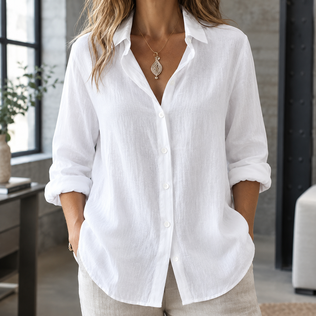 Daphne Linen Blend Shirt - White