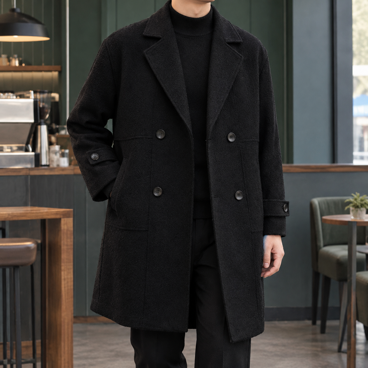 Freddie Double Breasted Coat - Black