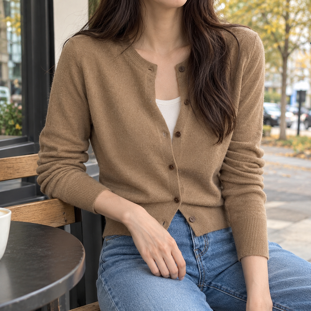 Livia Crewneck Cardigan - Brown