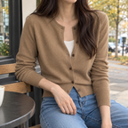 Livia Crewneck Cardigan - Brown