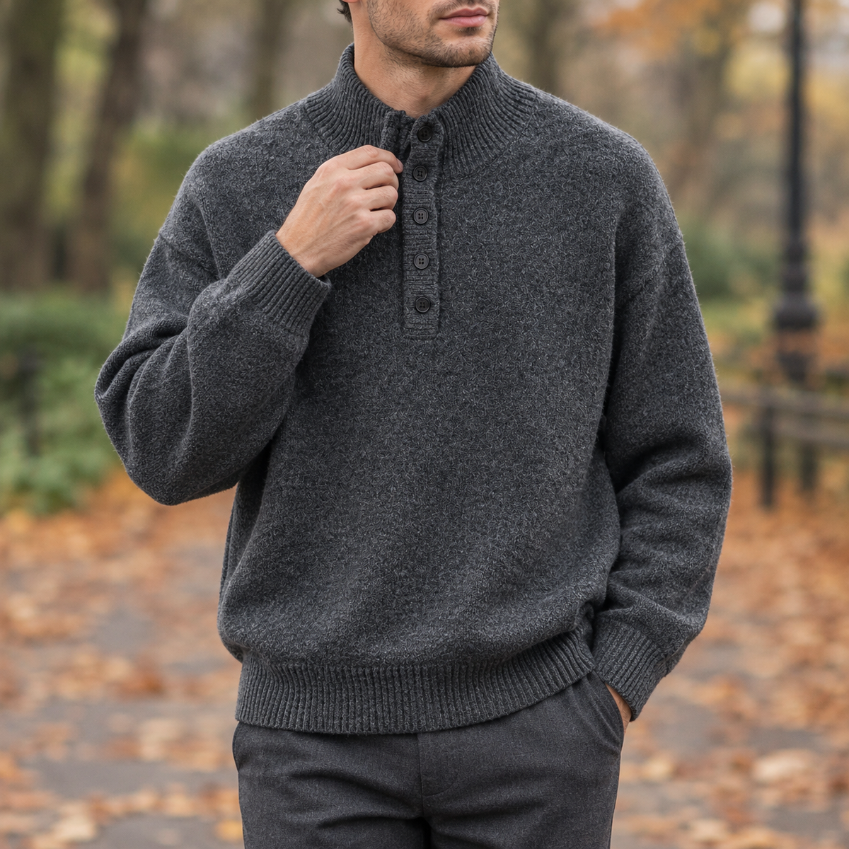 Damian Stand Collar Sweater - Gray