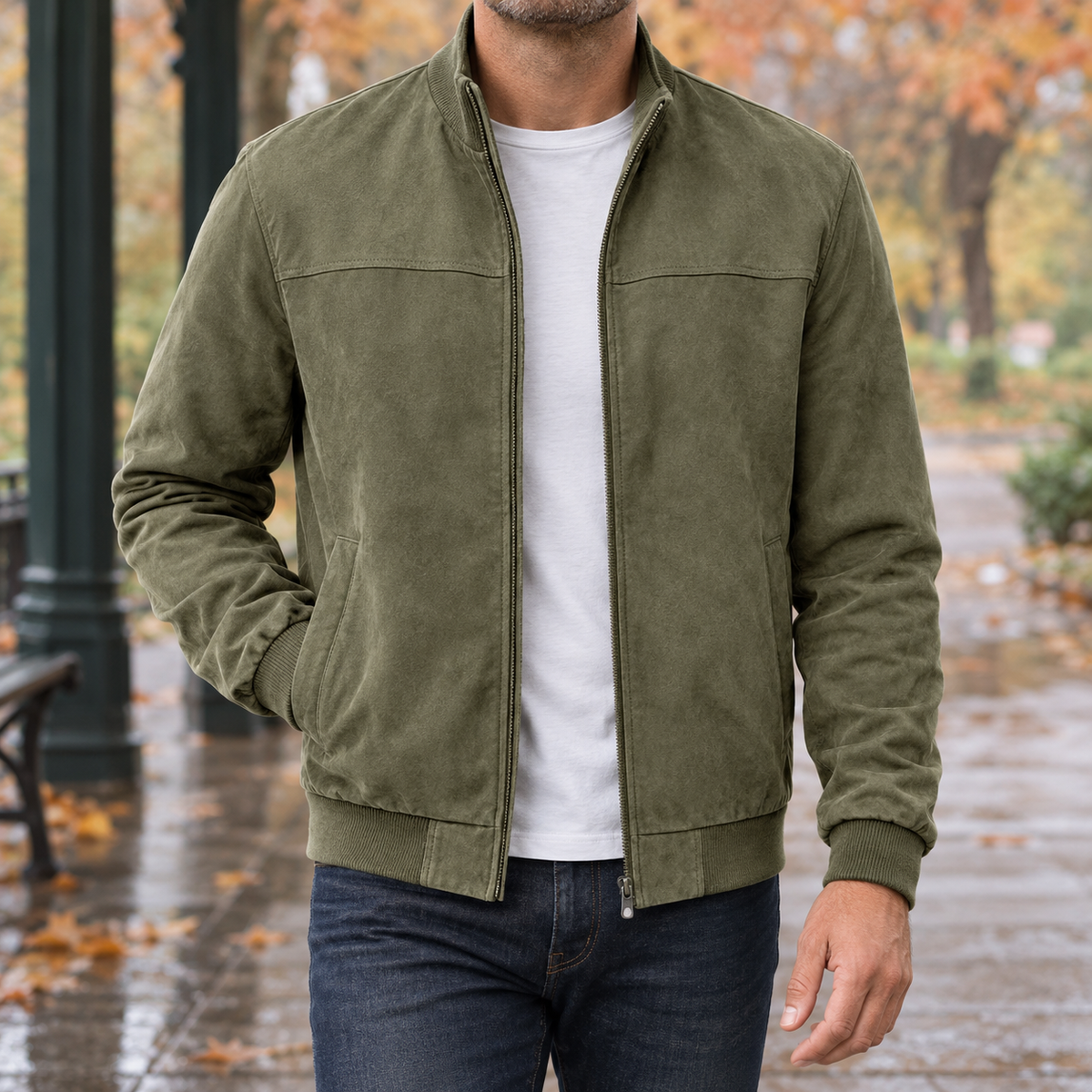 Remy Suede Look Jacket - Military Green