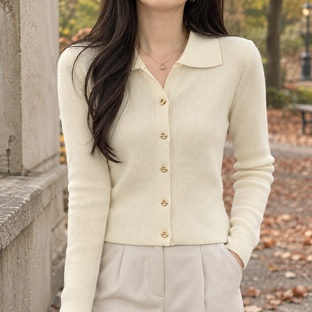 Roseline Ribbed Cardigan - Cream