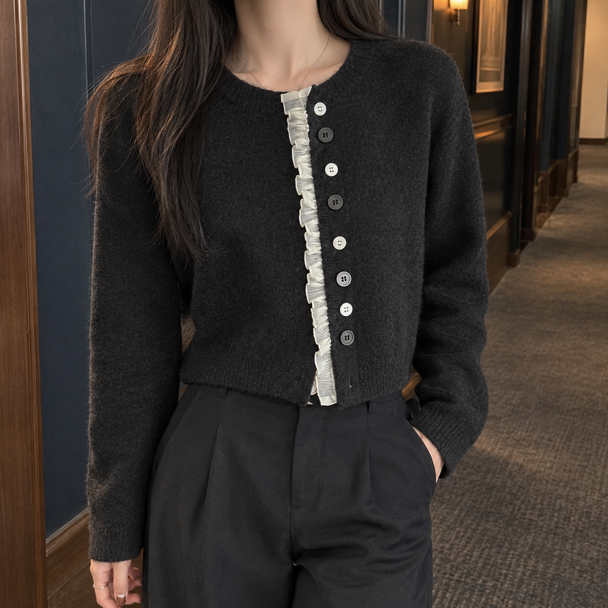 Camille Lace Cardigan - Black