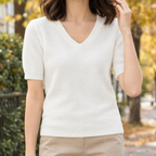 Leah V Neck Sweater - White