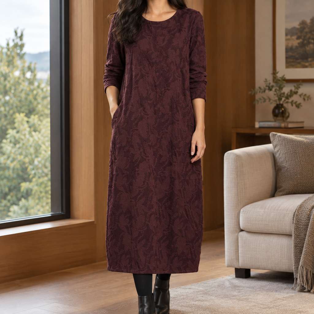 Azalea Patterned Midi Dress - Wine Red