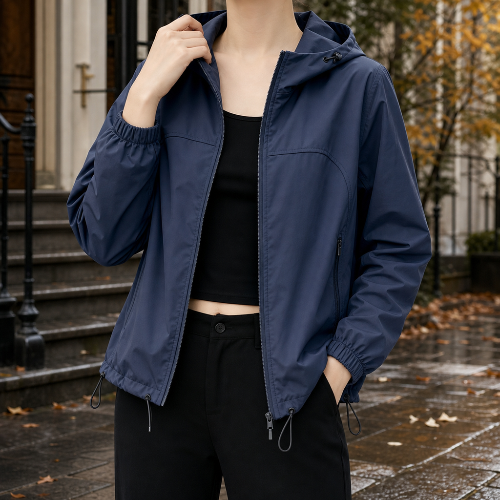 Katherine Hooded Zip Jacket - Navy Blue
