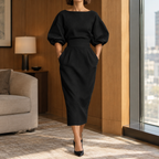 Alice Pleated Midi Dress - Black