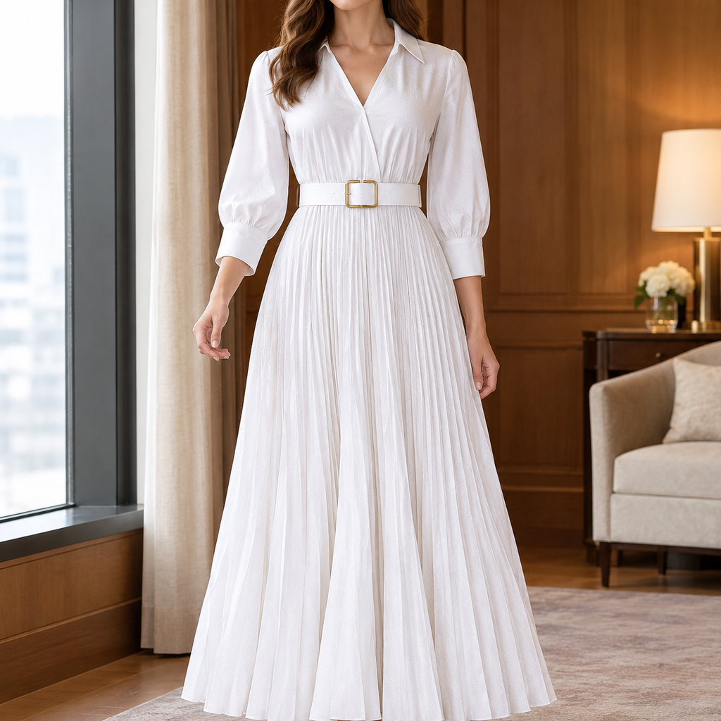 Marcella Pleated Midi Dress - White