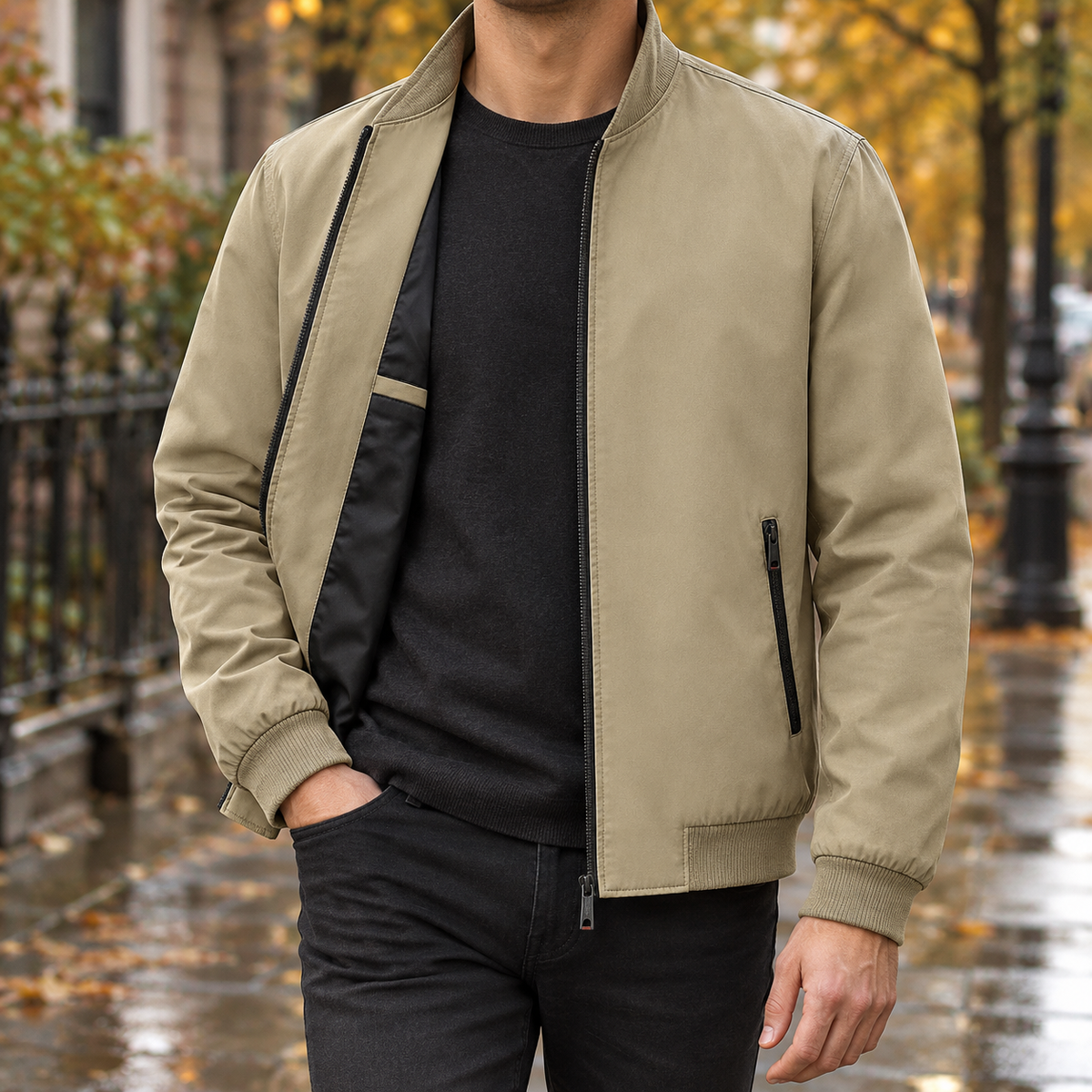 Aurelien Stand Collar Jacket - Khaki