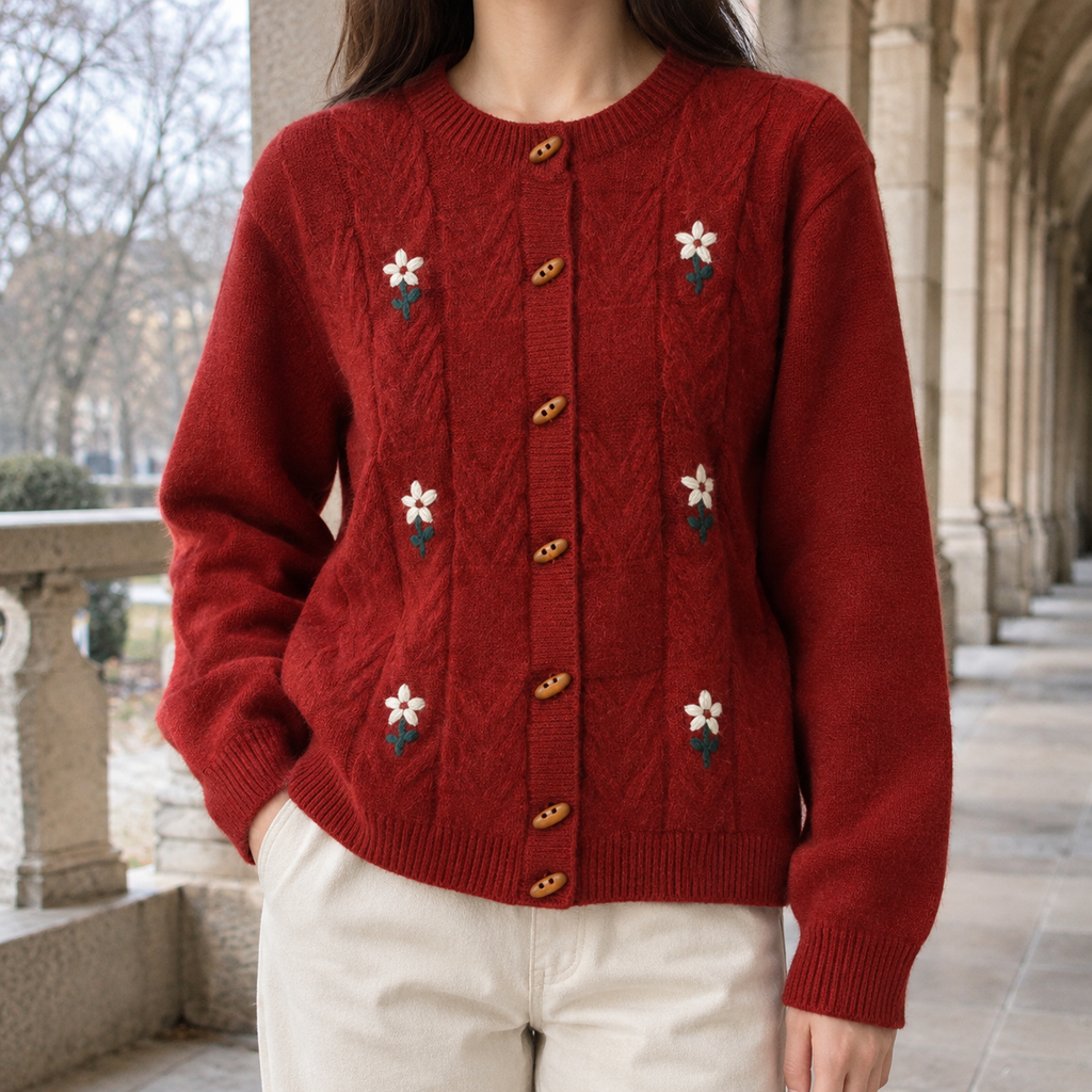 Carmen Cable Knit Cardigan - Red