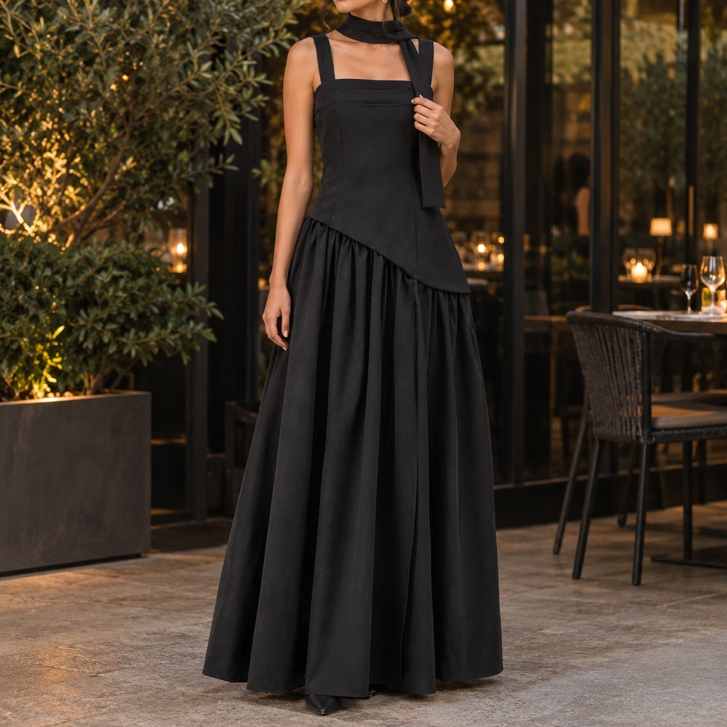 Ines Asymmetric Maxi Dress - Black
