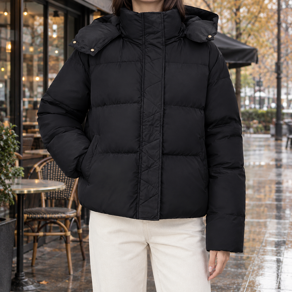 Chloe Hooded Puffer Jacket - Black