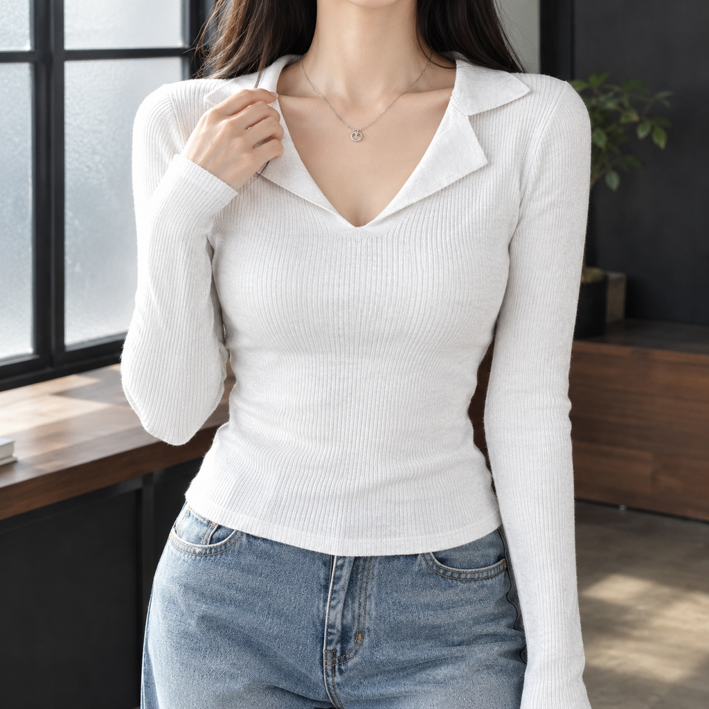 Marlene Polo Collar Top - White Yy6960 A657