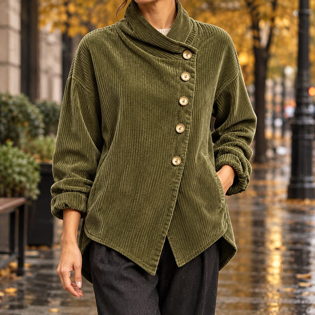 April Asymmetric Jacket - Olive Green