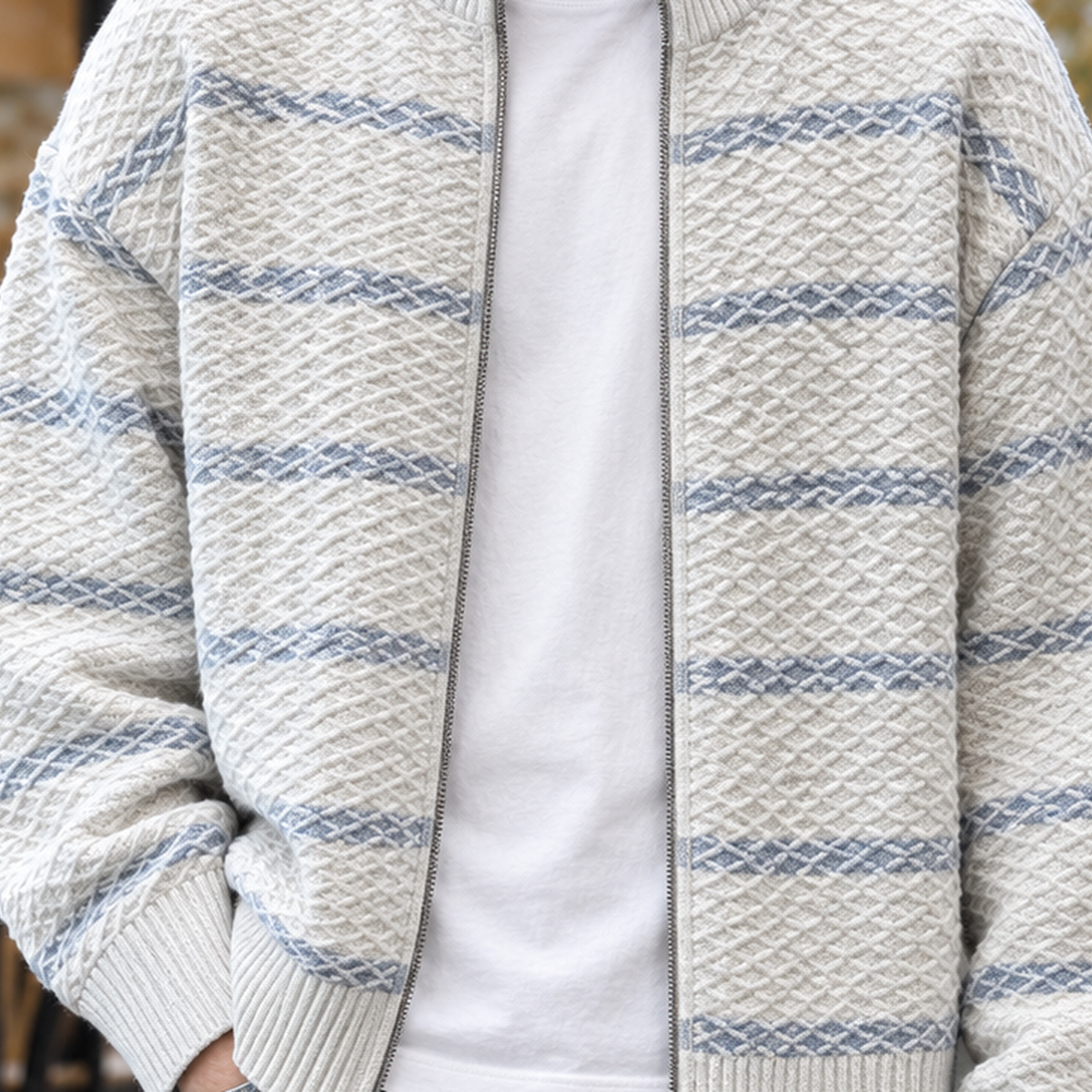 Balthasar Textured Zip Cardigan - Lead Product Detail