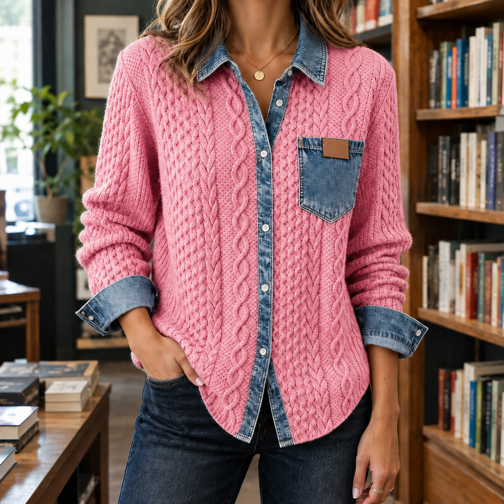 Amelie Cable Knit Cardigan - Pink