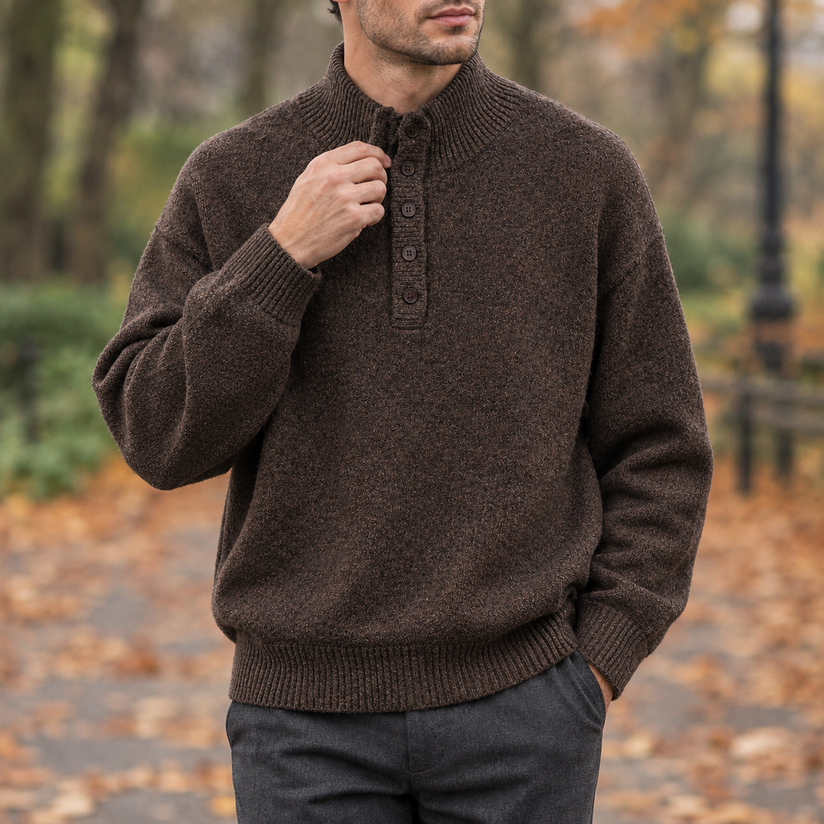Damian Stand Collar Sweater - Brown