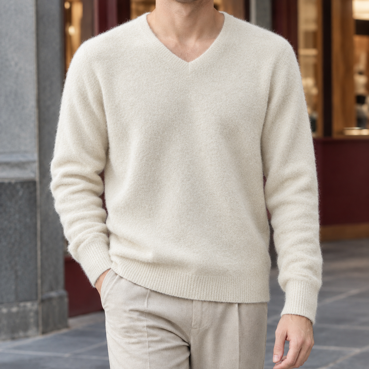 Pascal V-Neck Sweater - Cream