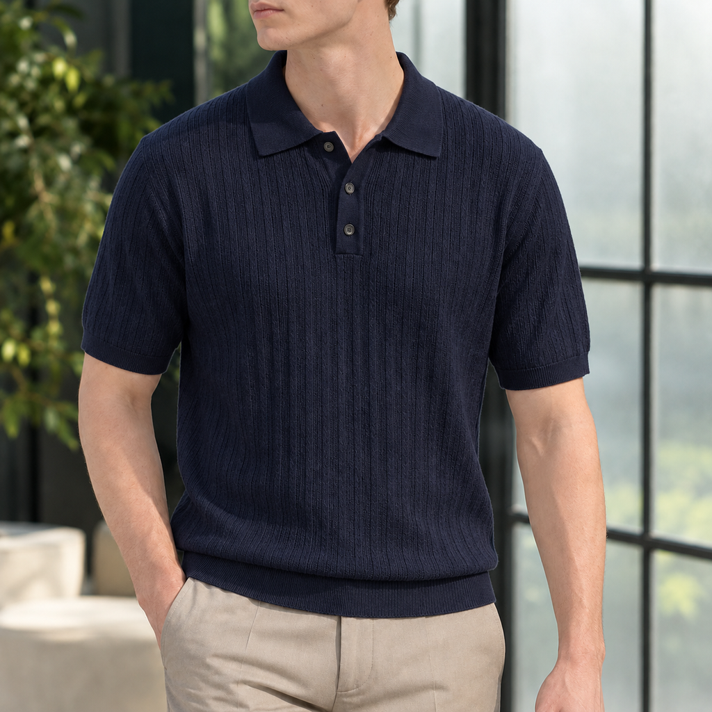 Carter Ribbed Polo - Navy Blue