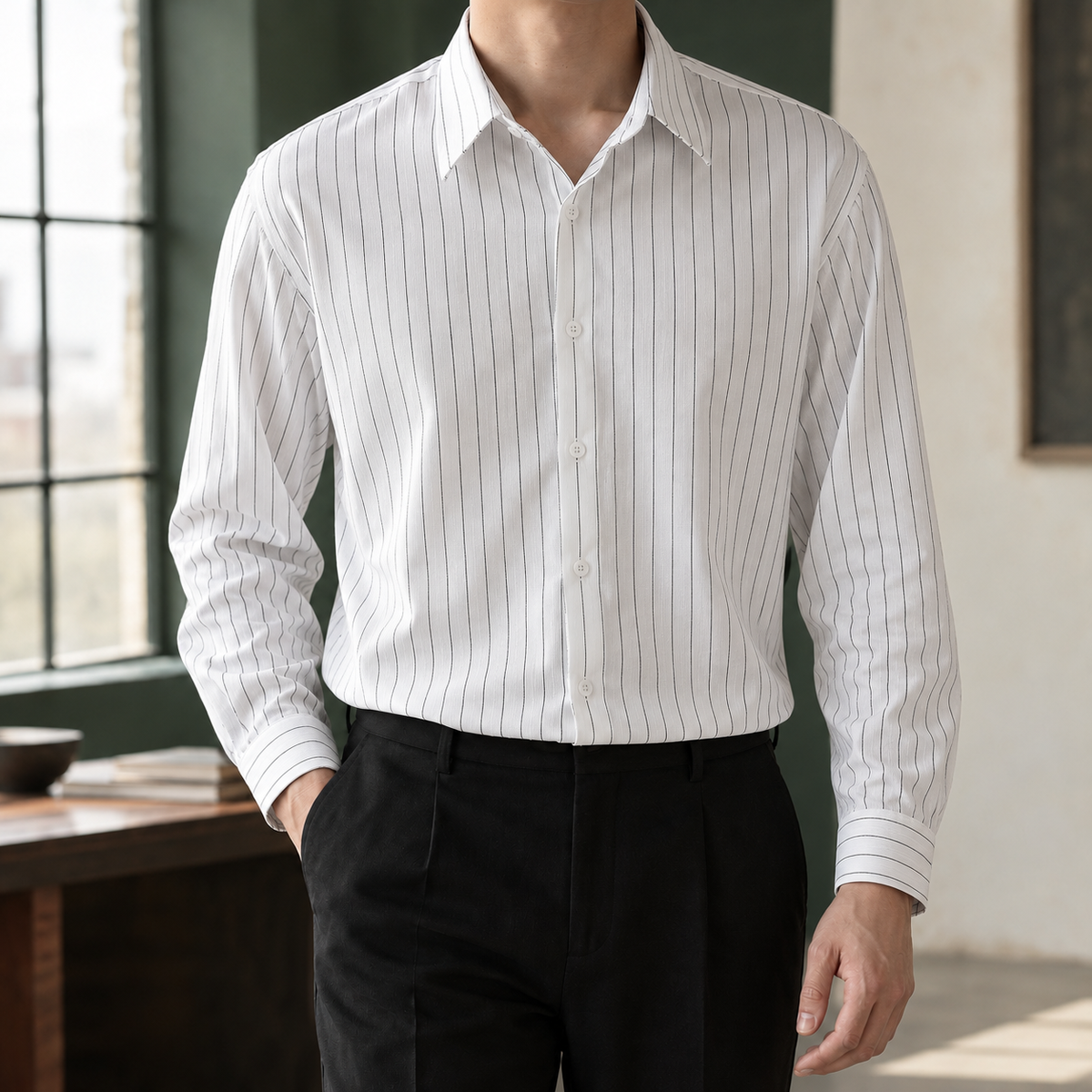 Ilario Striped Shirt - White