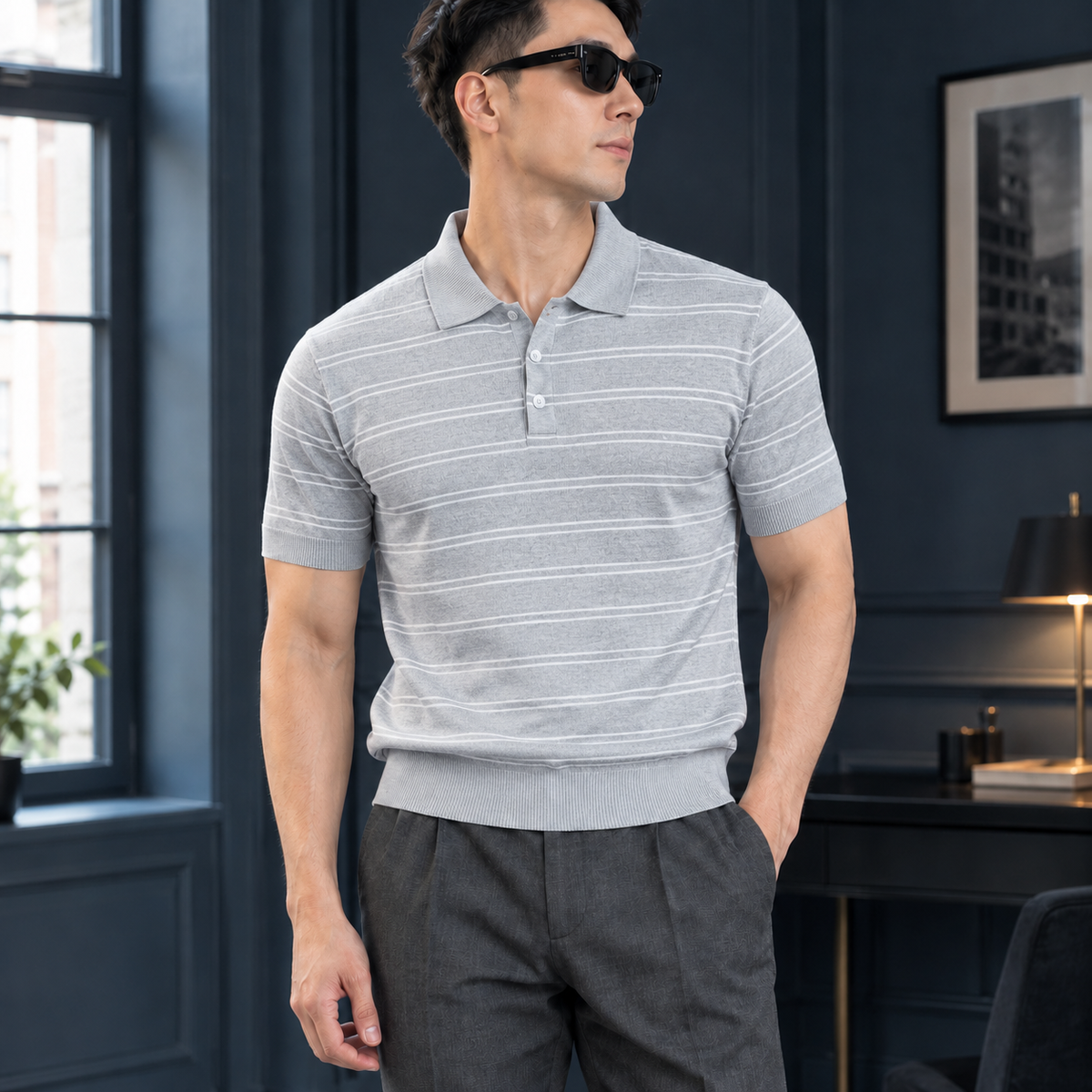 Holden Striped Polo - Light Gray