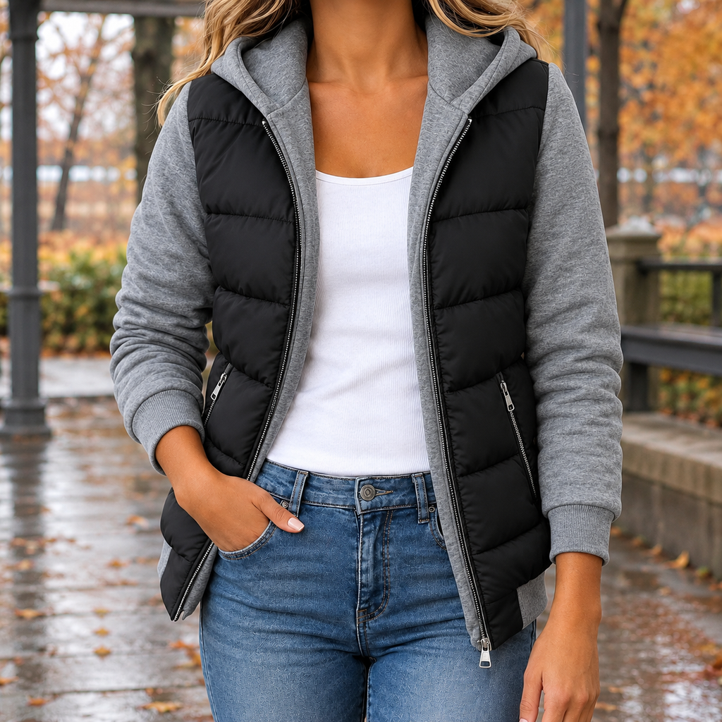 Nadia Colorblock Puffer Jacket - Black