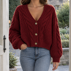 Greta Cable Knit Cardigan - Red