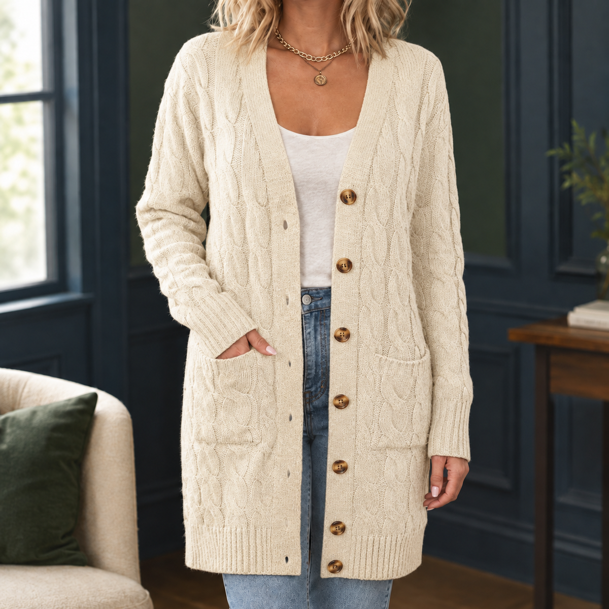 Paloma Cable Knit Cardigan - Off White