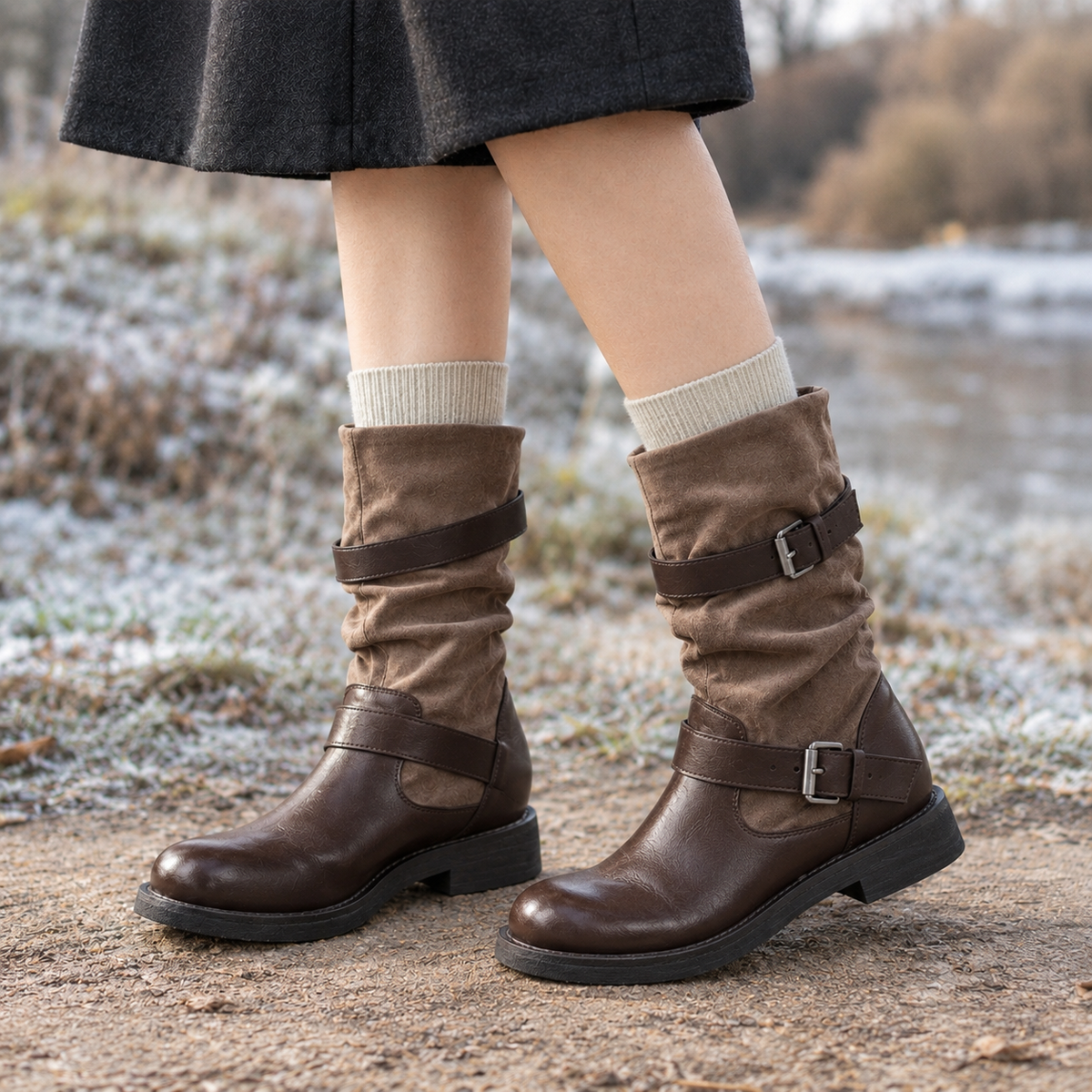 Capri Buckled Boots - Brown Single Lining