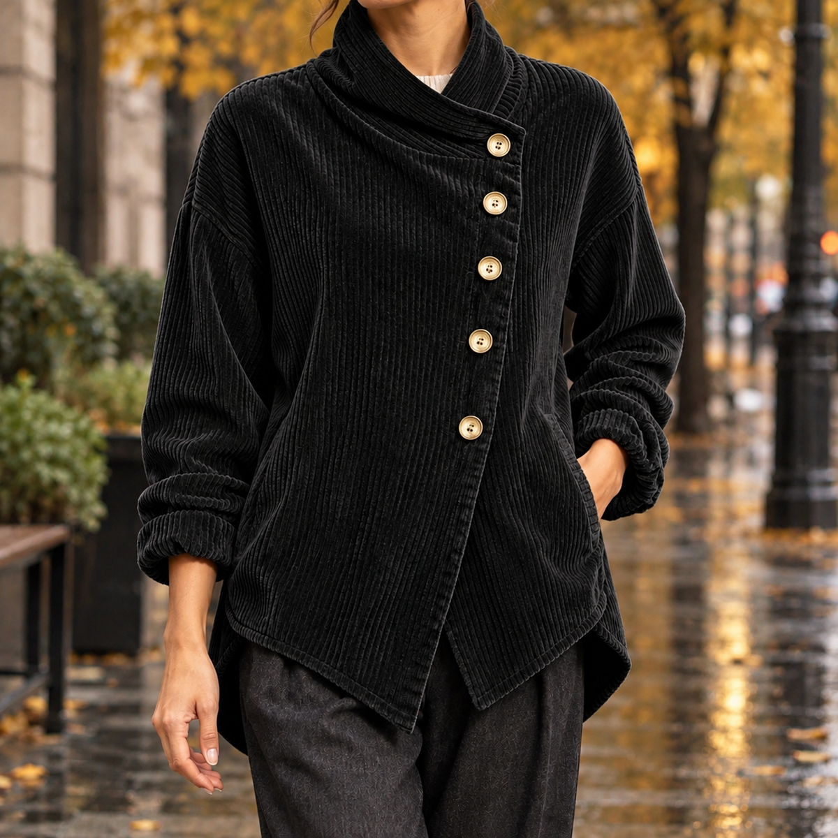 April Asymmetric Jacket - Black