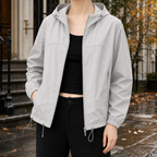 Katherine Hooded Zip Jacket - Beige Gray