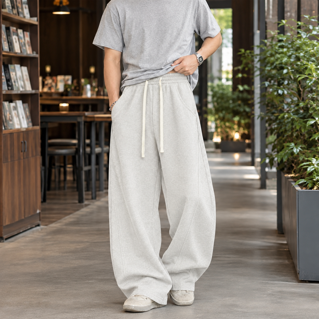 Florian Wide-Leg Pants - White Gray