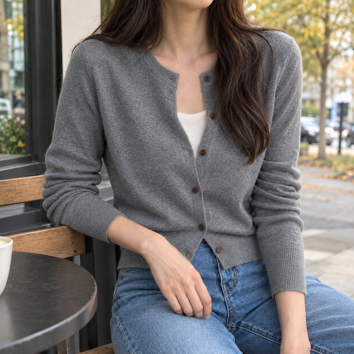 Livia Crewneck Cardigan - Gray