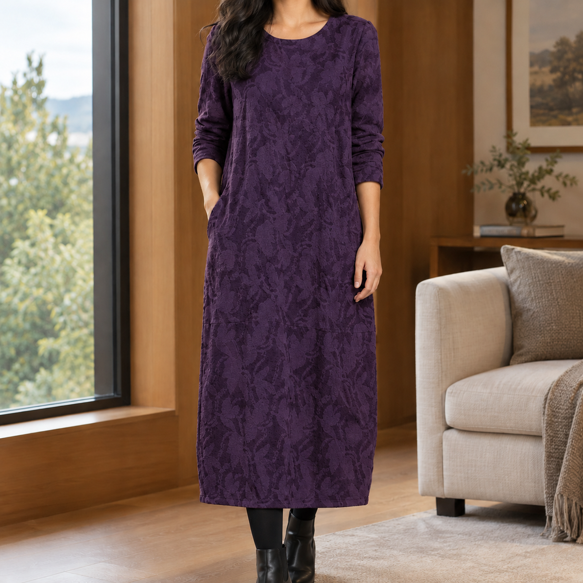 Azalea Patterned Midi Dress - Purple