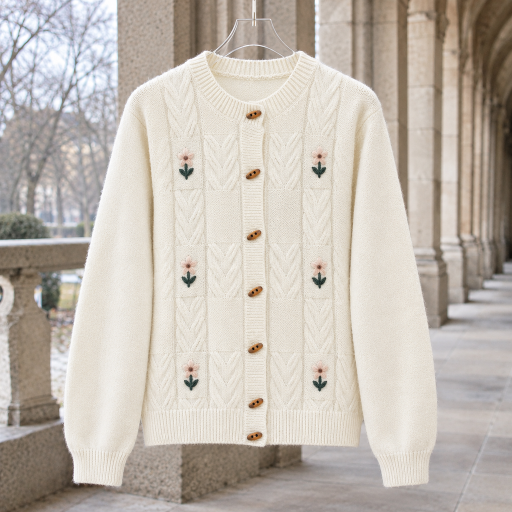 Carmen Cable Knit Cardigan - White