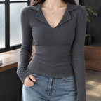 Marlene Polo Collar Top - Gray Yy6960 A657