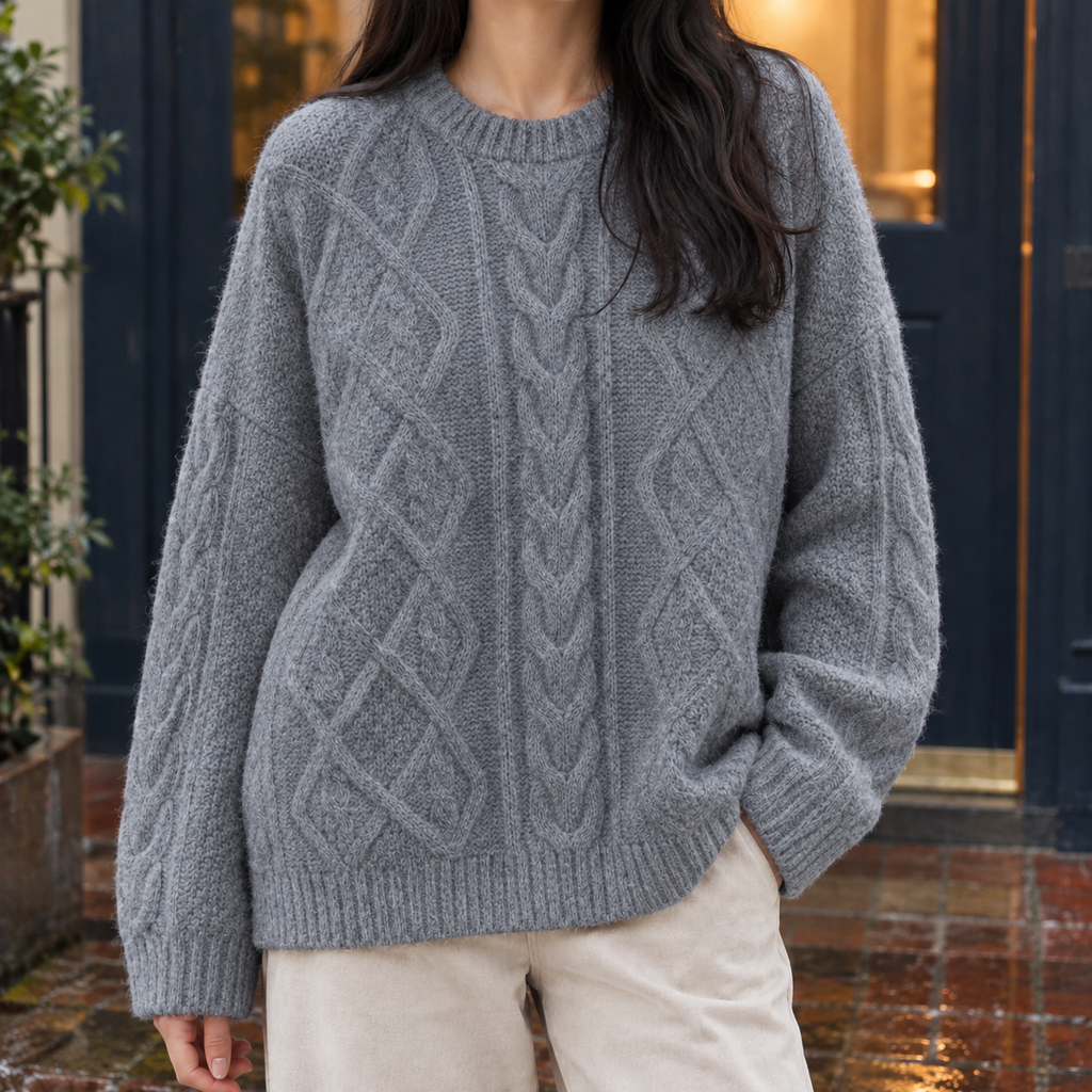Giulia Cable Knit Sweater - Gray