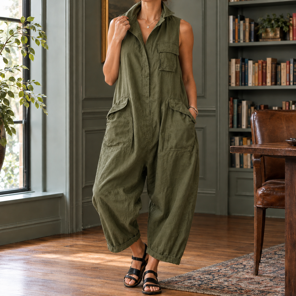 Celine Utility Jumpsuit - Olive Green