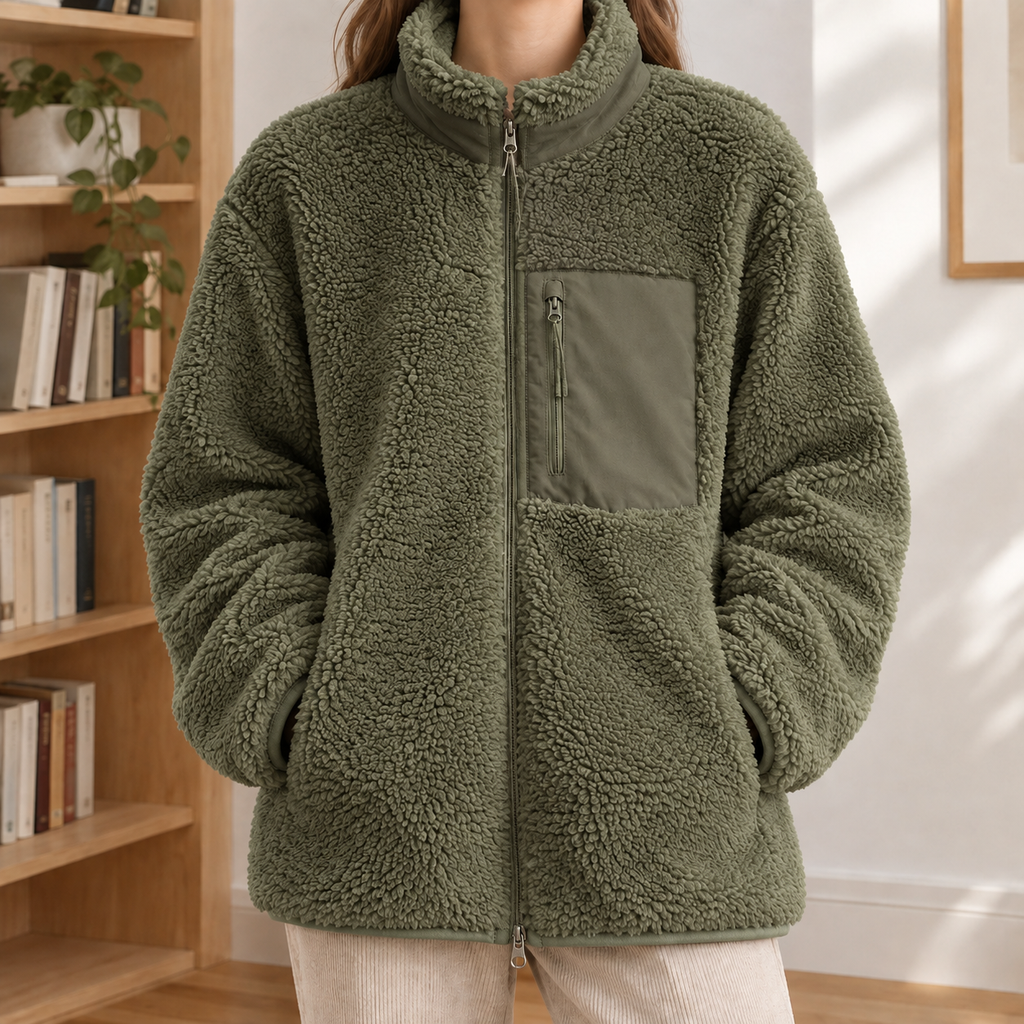 Serena Teddy Jacket - Army Green