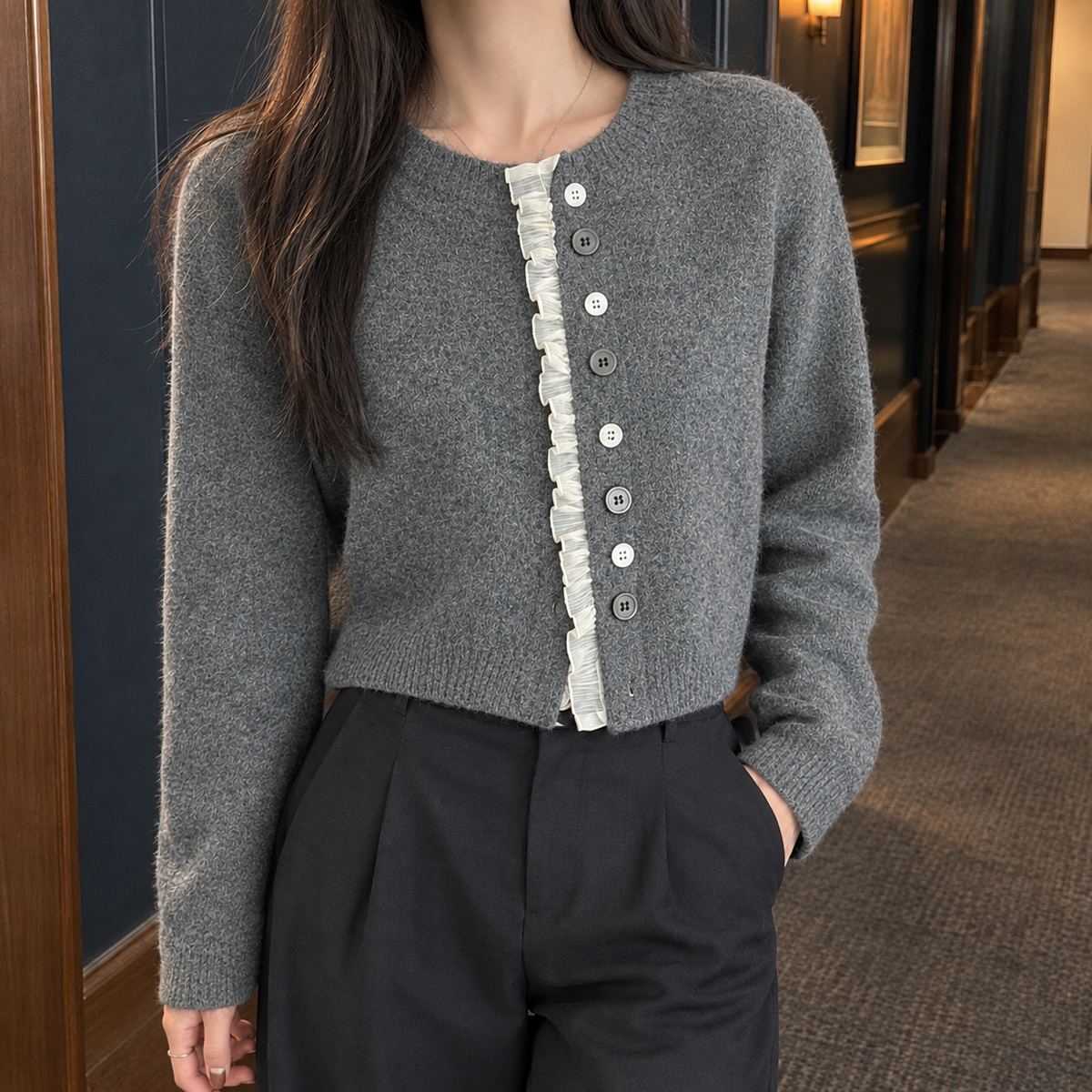Camille Lace Cardigan - Gray