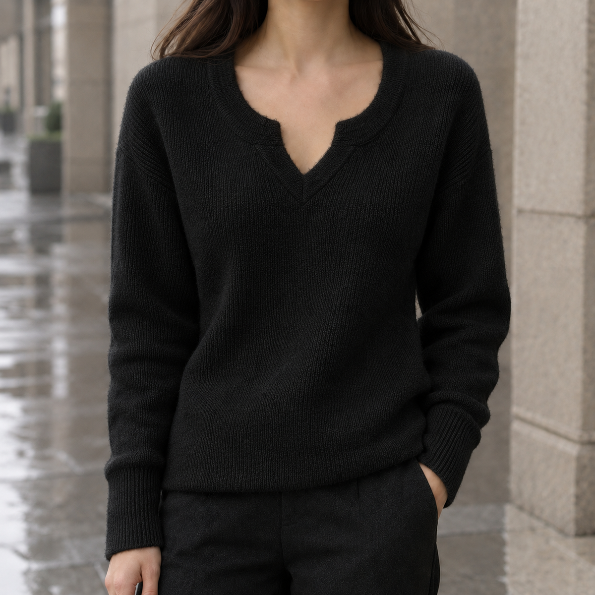 Melisande V-Neck Top - Black