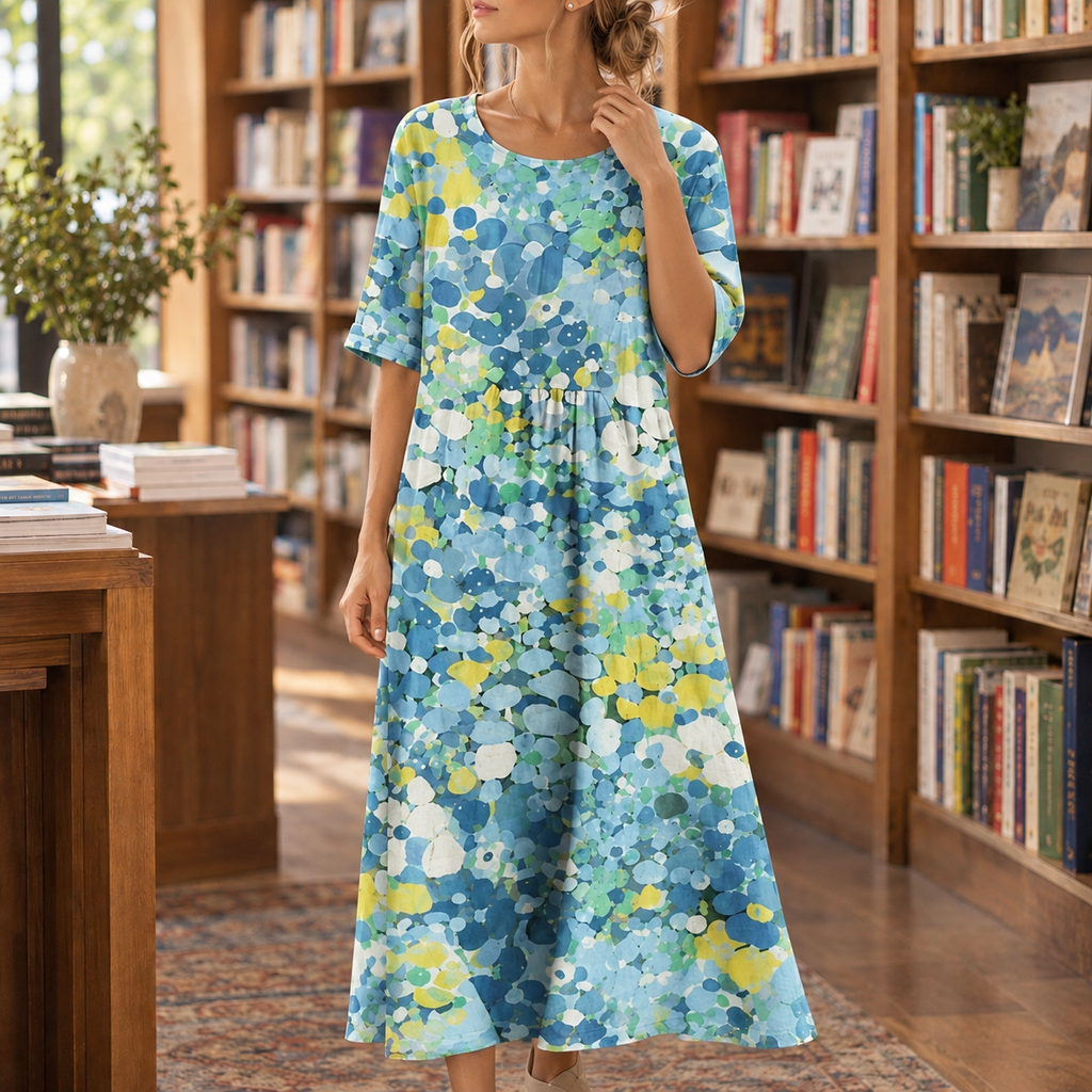 Michelle Gathered Waist Dress - Lake Blue