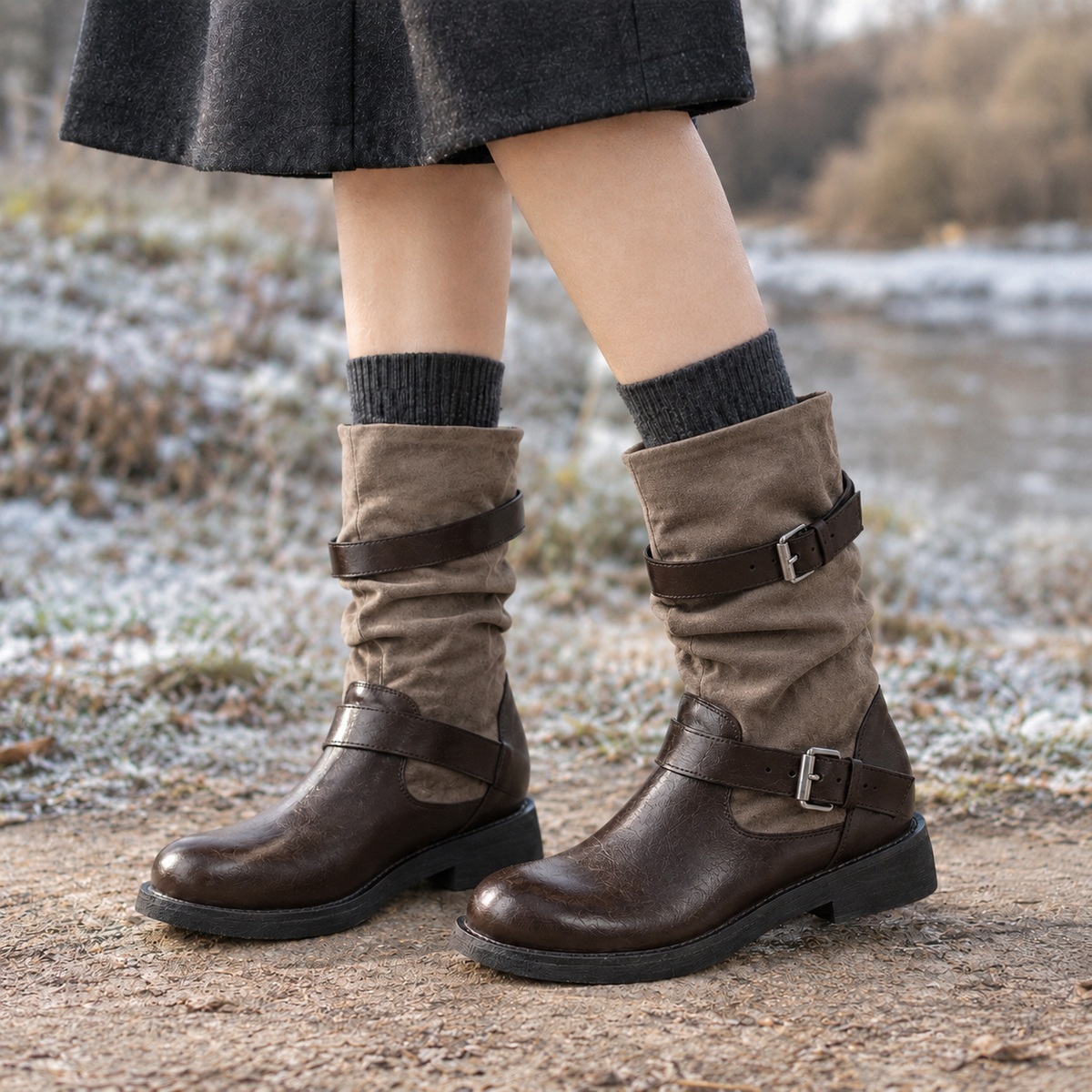 Capri Buckled Boots - Brown