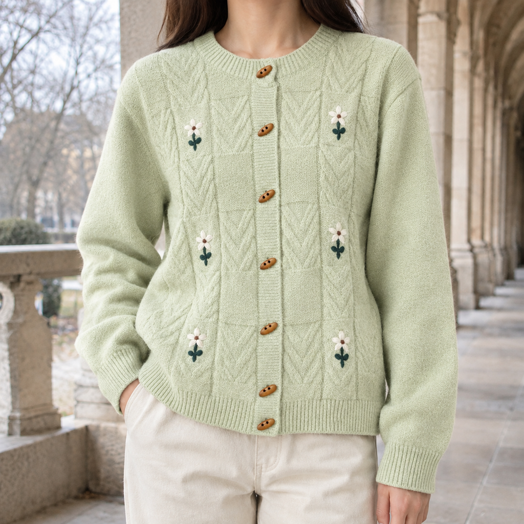 Carmen Cable Knit Cardigan - Light Green