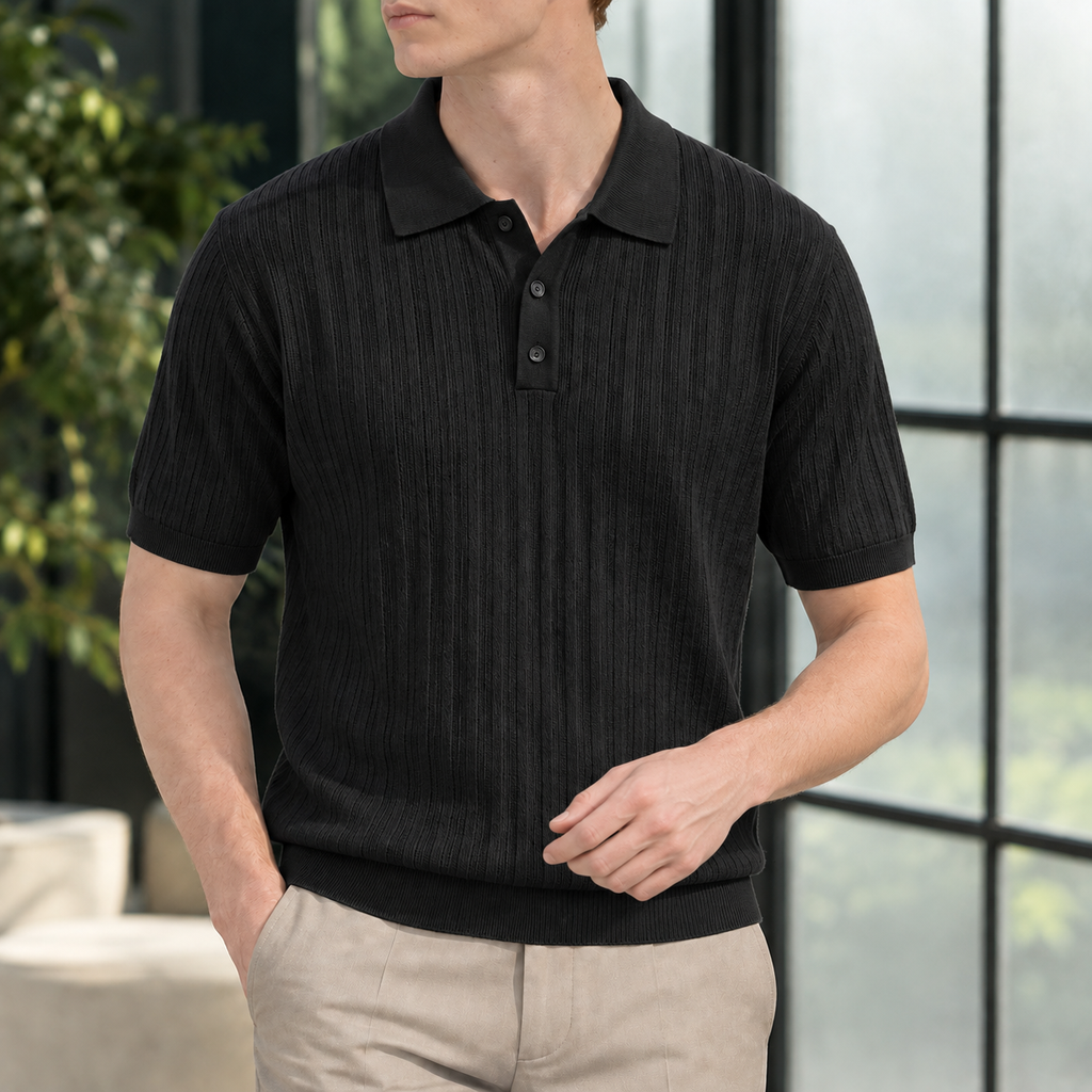 Carter Ribbed Polo - Black