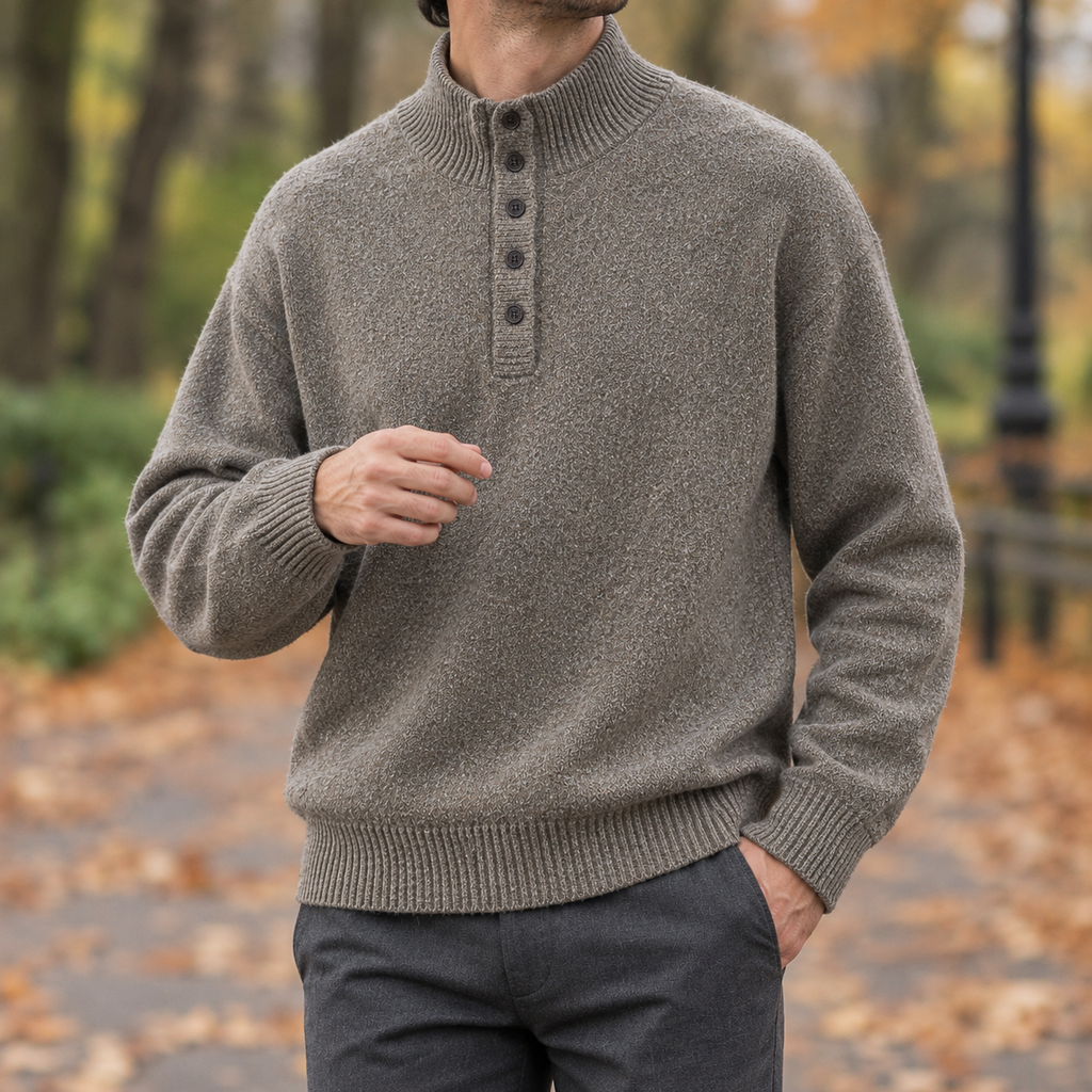 Damian Stand Collar Sweater - Khaki Green